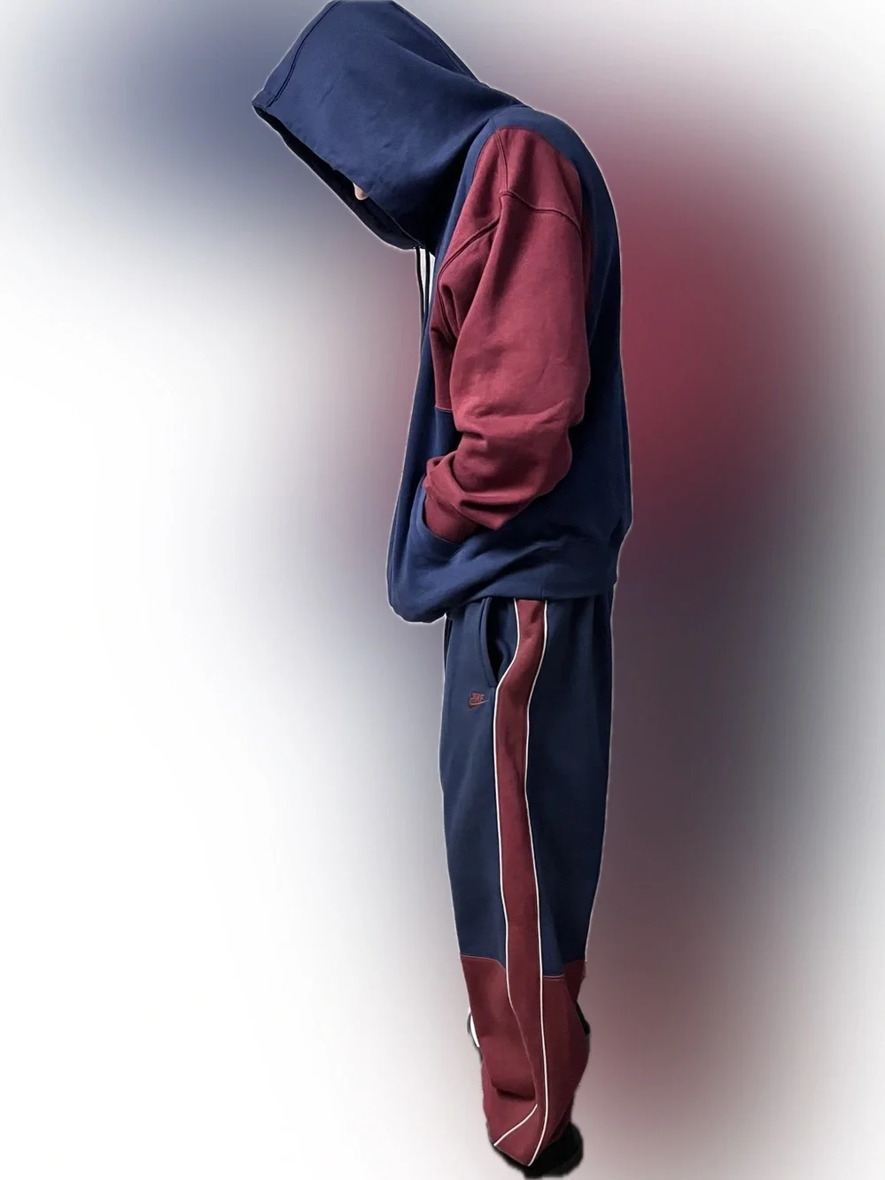 Nike Navy Maroon Two-Tone Hoodie and Joggers sweatsuit sweatpants hoodie set NWT